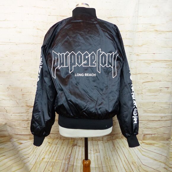 Justin Bieber Purpose World Tour Bomber Jacket Adult M Black Satin Long Beach - Picture 9 of 12